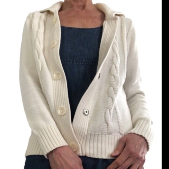 Vintage Cable Knit Cream Soft Cotton Blend Eclectic Grandpa Cardigan Size M - Picture 3 of 10